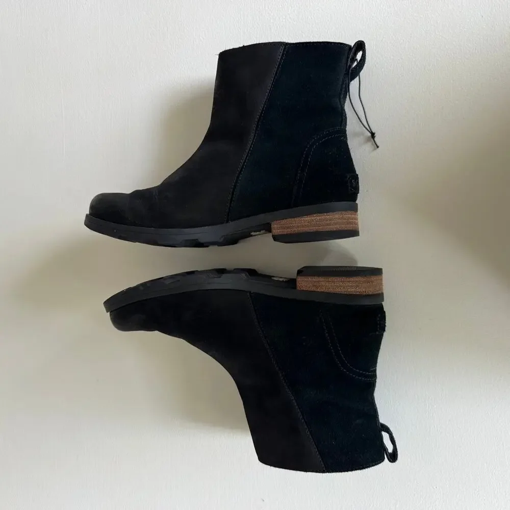 Sorel Black Suede Ankle Booties with Lug Sole Waterproof